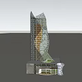 Tall Modern Office Building with Unique Grid Exterior Design and Open Surroundings Under Cloudy Sky