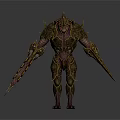Armored Mythical Creature With Spiked Exoskeleton And Clawed Limbs In Standing Pose 3d model