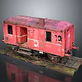 Old Red Rusty Train Carriage With Worn Body And Metal Wheels On Display Track