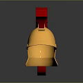 Ancient Warrior Weapon Helmet In Golden Shade With Red Plume And Metallic Design