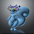 Cute 3D Blue Squirrel Character Wearing Purple And Pink Flower Crown