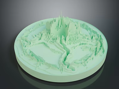 Light Green 3D Miniature City Landscape With Castle Mountains And Roads On Circular Base 3d model