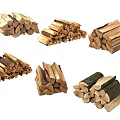 Six Piles Of Neatly Stacked Wood Logs With Different Shapes And Sizes