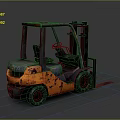Old Rusty Forklift With Orange Blue Color Paint On Gray Background