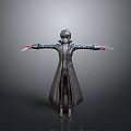 Stylish Dark Hair Anime Figure With Long Coat And Outstretched Arms Holding Blades