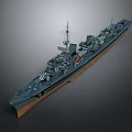 3D Rendered Naval Warship Model Featuring Detailed Deck Turrets Masts Blue Hull And Brown Bottom
