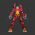 Red And Yellow Cosmic Robot With Mechanical Structure For Space Exploration