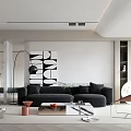 Modern Living Room Interior With Black Sofa Wall Art Coffee Table And Floor Lamp