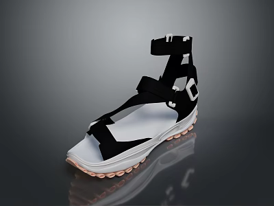 Casual Women's Black And White Sandals With Pink Edge Sole For Everyday Wear 3d model