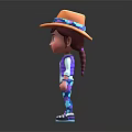 Cartoon Character Front Back Views Brown Hat Colorful Band Purple Vest Blue Pants Patterns