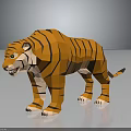 Low Poly Tiger With Orange And Black Stripes Standing On Gray Background With Reflection 3d model
