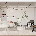 Modern Living Room Interior with White Sofa Curved Chandelier Green Plant and Round Coffee Table