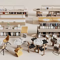Modern negotiation table negotiation table and chair card holder sofa library bookcase leisure table and chair reading table and chair 3d model