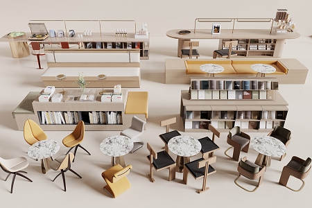 Modern negotiation table negotiation table and chair card holder sofa library bookcase leisure table and chair reading table and chair 3d model