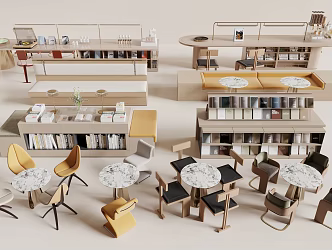 Modern negotiation table negotiation table and chair card holder sofa library bookcase leisure table and chair reading table and chair 3d model