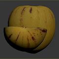 Fresh Yellow Fruit with Red Stripes Halved Showing Juicy Yellow Flesh and Small Seeds