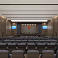 Modern Courtroom Interior With Auditorium Seats Central Podium Digital Screens And National Emblem
