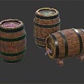 Vintage Wooden Barrel Decorative Ornaments Set With Metal Hoops And Whiskey Labels
