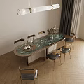 Modern Table And Chair Set With Green Marble Tabletop Golden Legs And Vase With Flowers