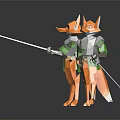Two Origami Style Fox Characters Standing With Green Outfits And Swords