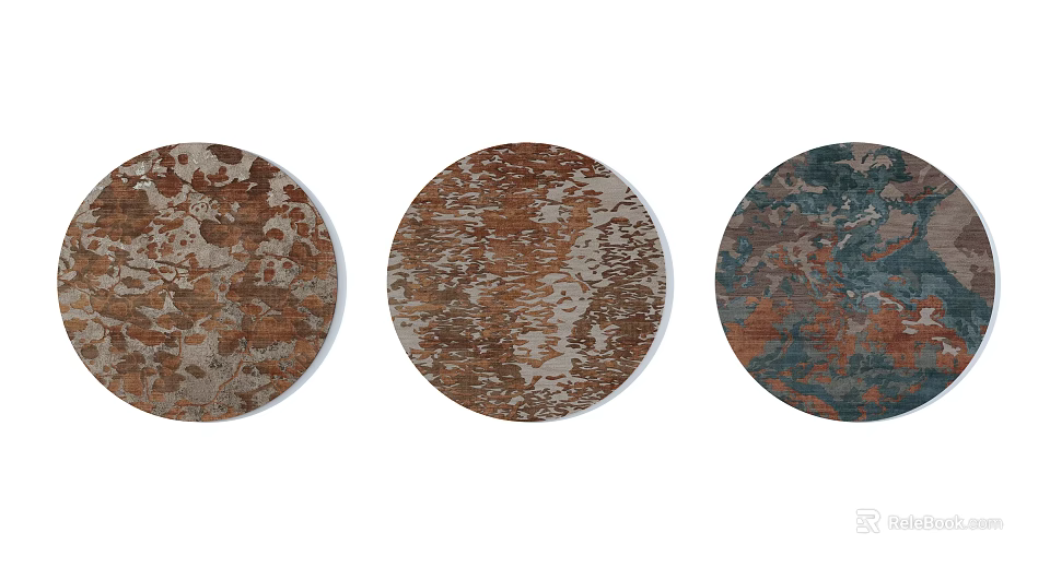 Stylish Round Rugs With Three Different Patterns In Brown Blue Green Tones 3d model
