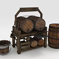 Vintage Wooden Barrel Storage Furniture With Rack Two Large Barrels And Small Bucket