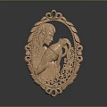 Ornate Jewelry Pendant with Oval Frame Featuring Carved Female Figure Holding Jug and Intricate Patterns