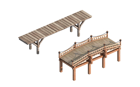 wooden bridge ecological wooden bridge trestle rural wooden bridge 3d model