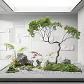 Indoor Landscape Design Featuring Decorative Tree Natural Stones Green Plants And Moss