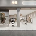 Modern Clothing Store With Glass Doors White Robot Model Plant And Stylish Displays