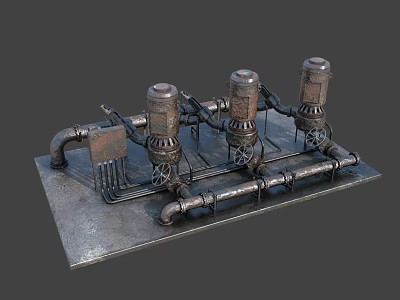 Industrial Rusted Metal Mechanical Device With Cylindrical Components And Pipes On Base 3d model