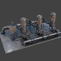 Industrial Rusted Metal Mechanical Device With Cylindrical Components And Pipes On Base