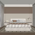 Double Bed in Modern Bedroom with White Headboard Nightstands Table Lamps and Geometric Rug