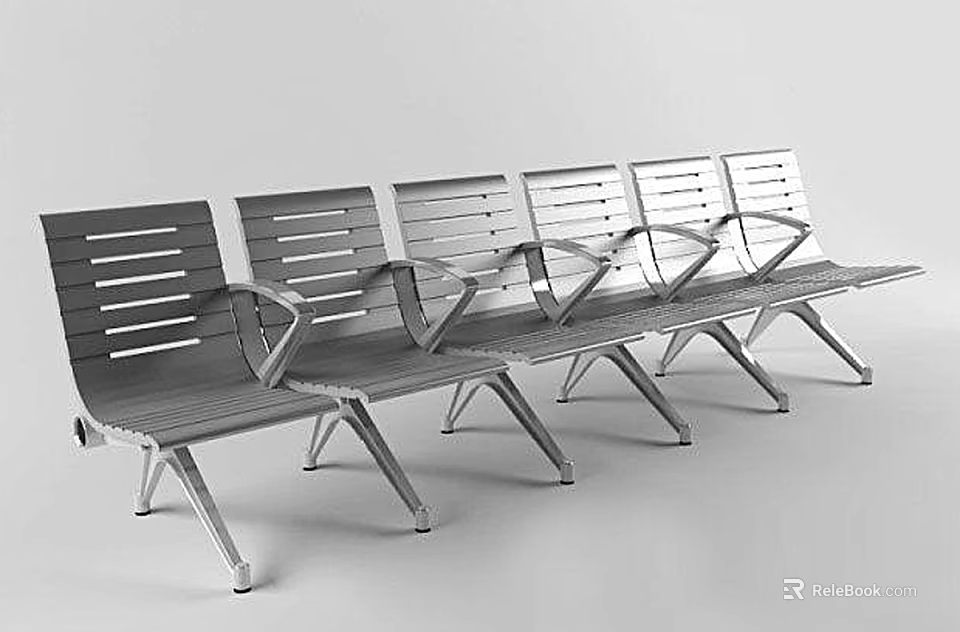 Modern Public Chairs With Metal Frame Multiple Seats And Armrests 3d model 