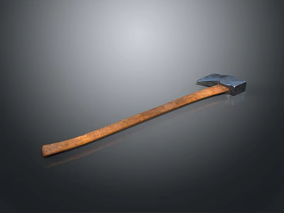 Vintage Axe Weapon With Dark Metal Head And Brown Wooden Handle On Dark Background 3d model