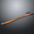 Vintage Axe Weapon With Dark Metal Head And Brown Wooden Handle On Dark Background