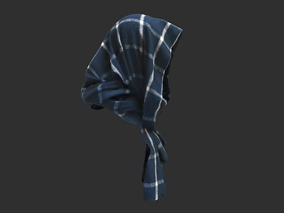 Dark Blue Plaid Headscarf With Knotted Design And Soft Fabric Texture 3d model