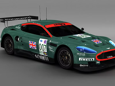 Green Aston Martin Racing Car Featuring 007 Logo British Flag And Sponsors 3d model