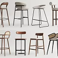 Various Modern Bar Stools With Wooden Metal Frames And Different Backrest Styles 3d model