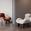 Modern Leisure Chairs Brown and Cream with Curved Backrest and Wooden Legs in Minimalist Interior Space