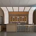 Modern Café Interior With Wooden Walls Curved Design Marble Counter And Bar Stools
