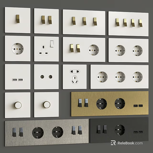 Sleek Modern Switch Panels With White Design USB Ports Power Outlets And Toggle Switches 3d model 