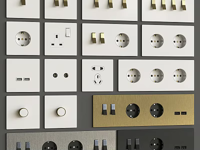 Sleek Modern Switch Panels With White Design USB Ports Power Outlets And Toggle Switches 3d model