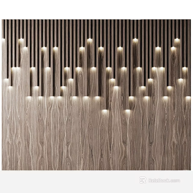 Modern Wooden Background Wall Design With Vertical Slats And Built-in Lights 3d model 