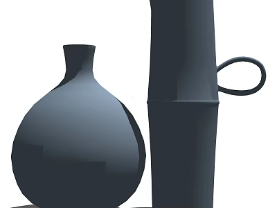 Two Black Vases With Round Bottom And Tall Handle For Home Decor 3d model