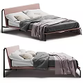 Stylish Pink Double Bed Frame With Beige Pillows Gray Comforter And Throw Blanket 3d model