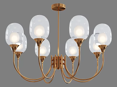 Modern Gold Metal Chandelier With Clear Glass Globe Shades And Eight Lights 3d model