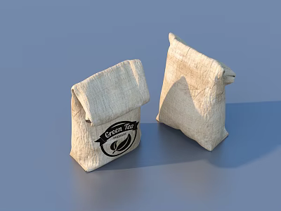Natural Linen Storage Bags For Fresh Coffee With Bean Logo Design 3d model