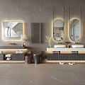 Modern Bathroom Vanity With Double Mirrors Marble Countertop And LED Lighting 3d model