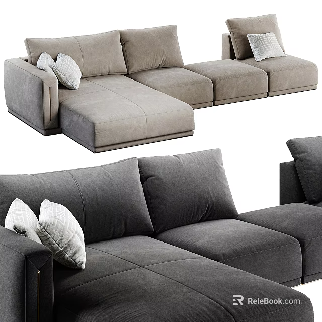 Modern Gray Fabric Sectional Sofa with L shaped Design and Soft Cushions 3d model